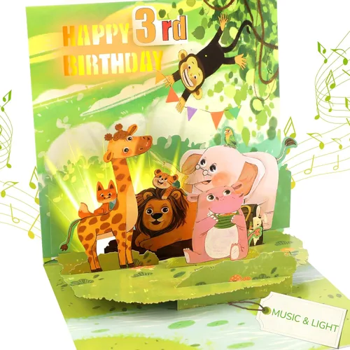 Miniatura 7 de Ecloverlife Tarjetas de primer cumpleaños para niños y niñas, tarjetas desplegables con luces coloridas y música de feliz cumpleaños, regalos