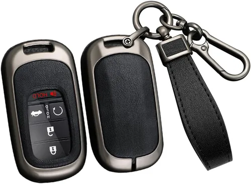 ontto Funda de cuero para llavero con llavero de metal para llave de automóvil, compatible con Honda Accord Civic HR-V CR-V Pilot Sport SI EX EX-L