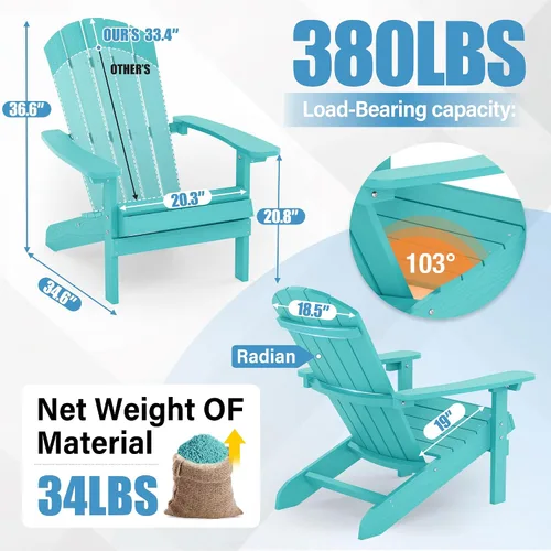Miniatura 3 de YEFU Silla Adirondack de plástico resistente a la intemperie, sillas de patio con instalación fácil en 5 pasos, se ve exactamente como madera real
