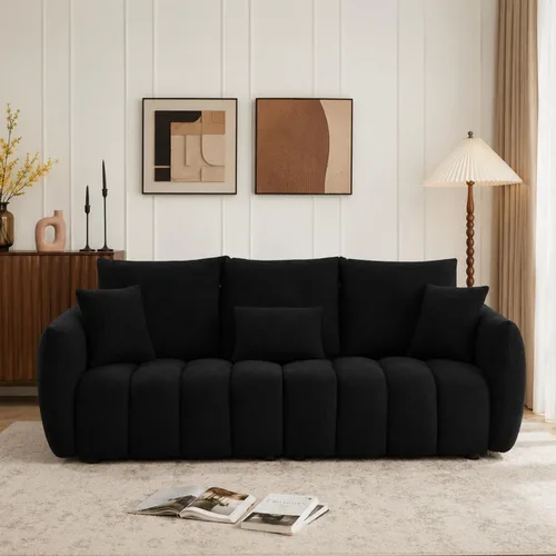 Miniatura 13 de Boucle Living Room Chairs, Modern Comfy Reading Armchair with Lumbar Pillow for Bedroom, Apartment, Office, 450 LBS Capacity, Beige