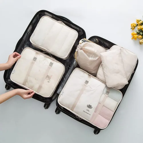 Miniatura 5 de Fxkoolr Juego de 6 cubos de embalaje organizadores de equipaje para viajes beige