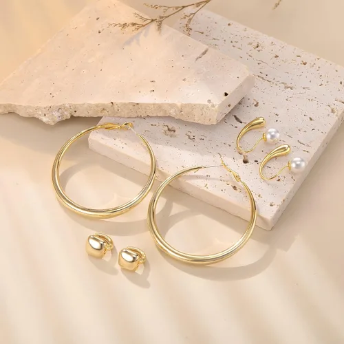 Miniatura 6 de FANZE 3Pairs 14K Gold Plated Earrings Set, Hoop Earrings, Dangle Huggie Earrings Lightweight, Jewelry Gift Women Girls
