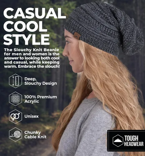 Miniatura 14 de Slouchy Cable tejido Gorro de lana por Tough Headwear – Gorro de lana de gran tamaño Sombreros Gorros Graves Sombreros Para Hombres y Mujeres