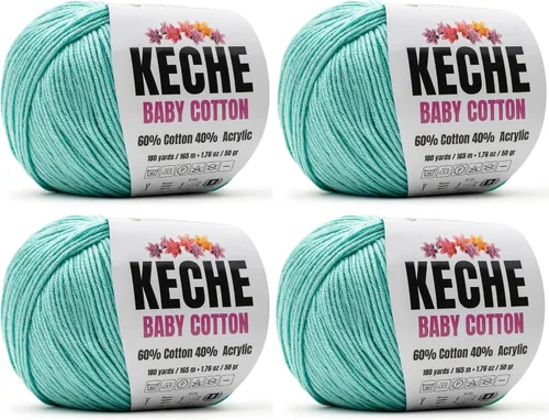 Miniatura 54 de Keche Hilo de algodón, 60% algodón, 40% hilo acrílico, hilo de algodón suave para crochet y tejer, hilo amigurumi, 1 madeja/bola, 1.76 onzas (50g)