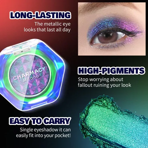 Miniatura 4 de CHARMACY Sombra de ojos multicromática con purpurina, sombra de ojos brillante con pigmentación intensa, sombra de ojos con acabado duocromático