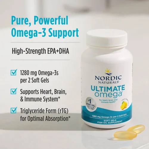 Miniatura 4 de Nordic Naturals Ultimate Omega, sabor a limón, 210 geles suaves, 1280 mg de omega-3, aceite de pescado de alta potencia con EPA y DHA, promueve