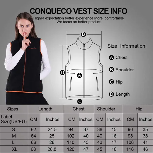 Miniatura 4 de CONQUECO Chaleco calefactable, chaleco térmico ligero para mujer con batería