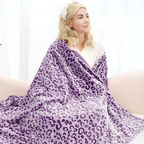 Miniatura 3 de Manta con Estampado de Leopardo Morado Manta Morada Ligera Cálida Mantas Suaves Decorativas para Cama Sofá Dormitorio Leopardo púrpura