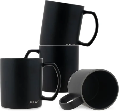 Lighthouse Christian Products Simply Yours Pray - Taza de café de cerámica de 18 onzas, paquete de 4, color negro medianoche