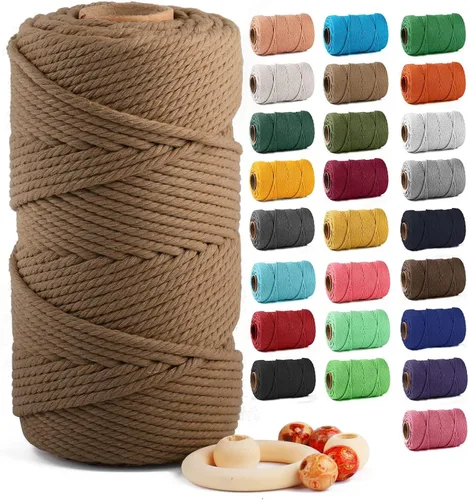 Miniatura 19 de Cuerda de algodón para macramé de 5 mm x 109 yardas, ZUEXT 100% natural hecha a mano, cuerda de algodón trenzada de 4 hebras para colgar plantas