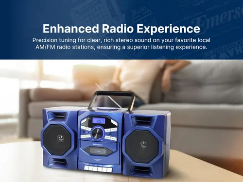 Miniatura 10 de Emerson Reproductor de CD portátil Boombox con reproductor de cassette, grabadora de cinta, radio AM/FM, entrada AUX, altavoces desmontables