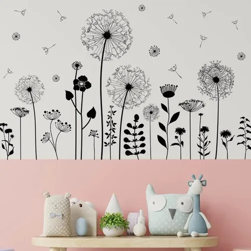 Miniatura 4 de Calcomanías de pared grandes de diente de león, atractivas calcomanías de pared de flores voladoras, decoración de pared de plantas extraíbles