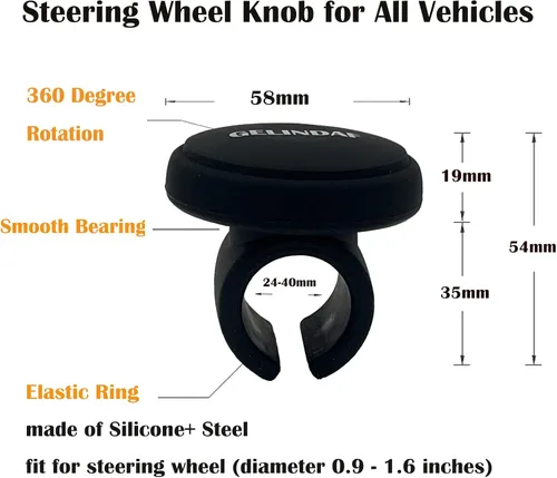 Miniatura 5 de Pomo de Volante para Coche, Girador de Volante Suave con Rodamiento, Pomo Universal de Silicona para Volante de Vehículo, Bola Giradora de Volante