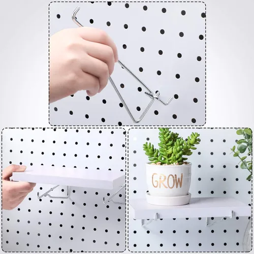 Miniatura 4 de Hotop Juego de soportes de metal para estantes de tablero de clavijas de 1/8, 3/16, organizador de tablero, accesorios, estantes y cestas, soportes