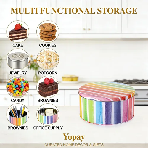 Miniatura 4 de Yopay Paquete de 3 latas de galletas, latas redondas de regalo para hornear pasteles para almacenar pasteles, suministros de manualidades, Pascua