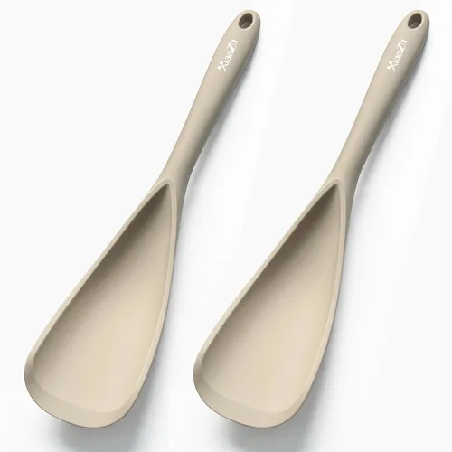 Miniatura 10 de Cuchara de espátula de silicona, ideal tanto para cocinar como para servir, silicona negra mate duradera sin BPA, diseño sin costuras, segura