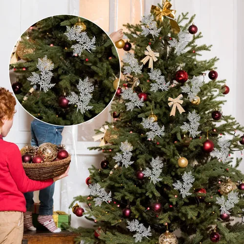 Miniatura 6 de DIYASY Ramas de relleno de árbol de Navidad, hojas de aguja de pino artificial con purpurina de 11 pulgadas, ramas florales, adornos de hojas