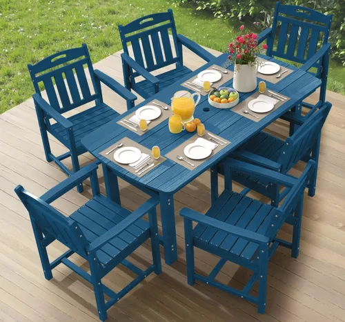 Miniatura 22 de Ciokea Silla de comedor para patio al aire libre, sillas de porche de gran tamaño de HDPE con asiento ancho, muebles de exterior duraderos para todo