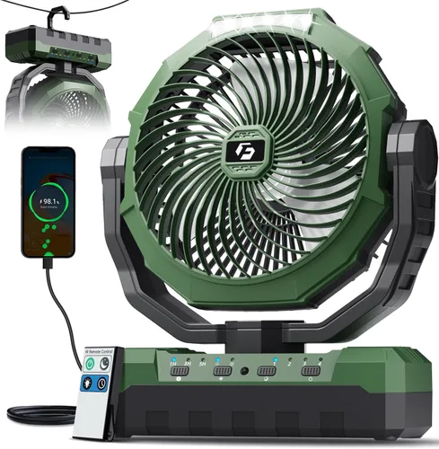 Miniatura 8 de FRIZCOL Ventilador de campamento 3 en 1 – Ventiladores portátiles recargables – Ventilador alimentado por batería de 24000 mAh con luz y control