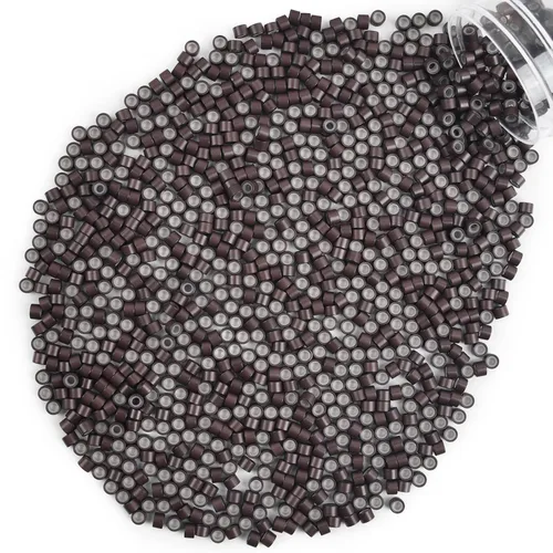Miniatura 56 de Vlasy 100 Piezas Cuentas de Nano Anillo con Forro de Silicona para Extensiones de Cabello Humano con Nano Anillo 5 Colores Opcionales (Negro)