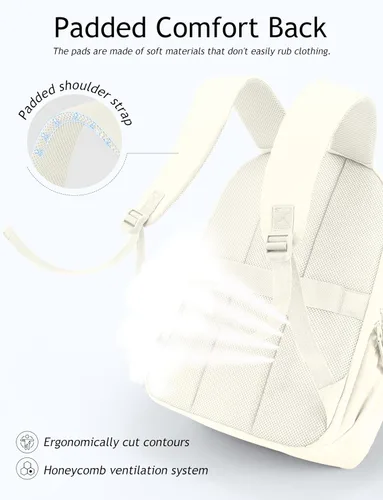 Miniatura 5 de Mochila de viaje Uselike para mujeres, mochila para portátil de 15.6 pulgadas, mochila universitaria acolchada, mochilas de trabajo bonitas, Beige