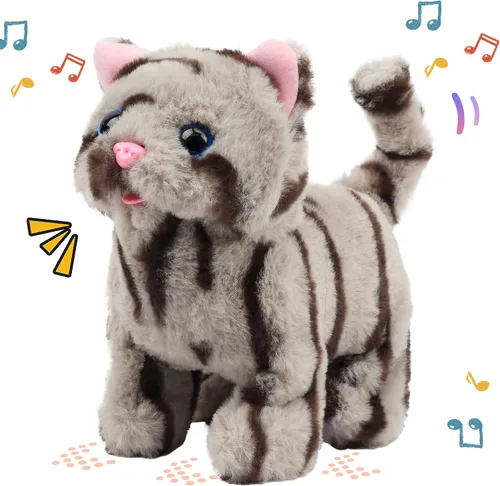 Miniatura 20 de Easfan Walking Black Cow - Juguete electrónico interactivo de peluche para mascotas con sonidos y movimientos en movimiento, juguete educativo