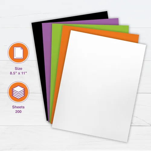 Miniatura 2 de PrintWorks Cartulina de Halloween de 8.5 x 11 pulgadas, 200 hojas, 5 colores surtidos, ideal para proyectos escolares y artesanales, 67 libras, 5.19