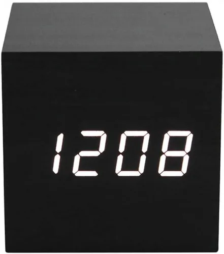 Miniatura 5 de ThreeH Reloj despertador digital de madera, reloj pequeño con pantalla LED de calendario de temperatura, control de sonido, modo de repetición