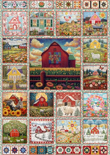 PICKFORU Rompecabezas de collage de corral para adultos, rompecabezas vintage de granja de animales de granero, rompecabezas de 1000 piezas de