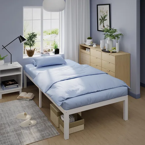 Miniatura 15 de Marco de cama de bambú tamaño completo con plataforma de madera sólida estable con listones antideslizantes, soporte para cama alta, no necesita