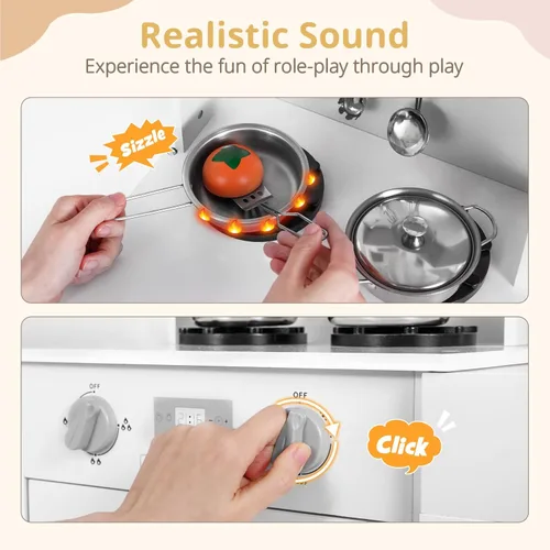 Miniatura 3 de INFANS Cocina de Madera para Niños, Juego de Pretensión con Alturas Ajustables, Sonidos Realistas, Heladera, Microondas, Horno, Juguete de Cocina