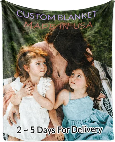Miniatura 2 de Manta personalizada con imagen, mantas personalizadas con fotos, regalos personalizables para parejas, cumpleaños, aniversario de boda, 1 foto, 50 x