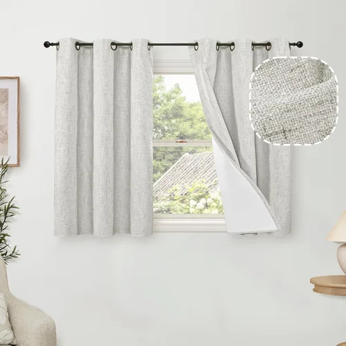 Miniatura 76 de Cortinas Opacas de Lino Azul Bebé para Guardería de 40 Pulgadas de Largo, 2 Paneles, Cortinas Cortas con Aislamiento Térmico Boho de Bloqueo Total