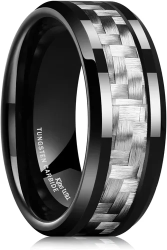 King Will GENTLEMAN - Anillo de carburo de tungsteno con incrustaciones de fibra de carbono de 0.31 pulgadas, color negro, rojo, verde, azul,