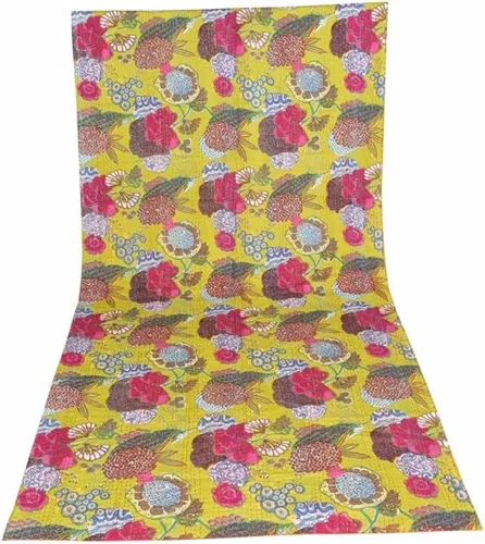 Miniatura 40 de Sophia-Art Colcha reversible de frutas indias para cama individual/king con patrón Gudri de algodón puro estilo Kantha, colcha decorativa con Rosa