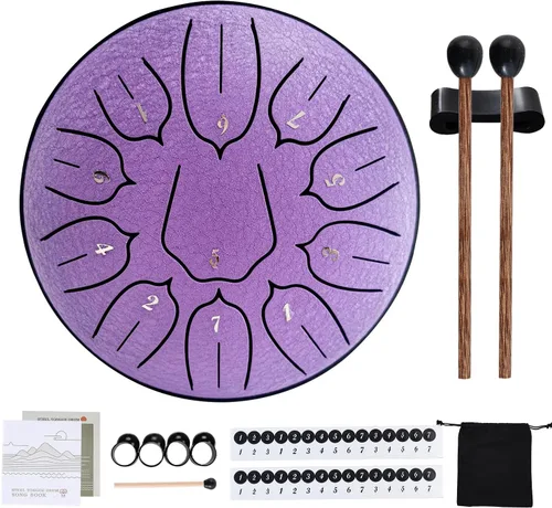 Miniatura 19 de Yahpetes Tambor de lengua de acero, instrumento de percusión musical, tambor de lluvia de metal para exterior, 6 pulgadas, 11 notas, tecla C