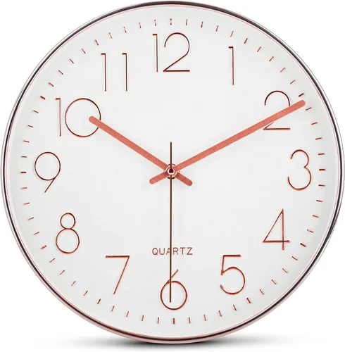 Miniatura 10 de Bernhard Products Reloj de pared plateado de 12 pulgadas, silencioso, sin tictac, de cuarzo, funciona con pilas, redondo, blanco, decorativo, diseño