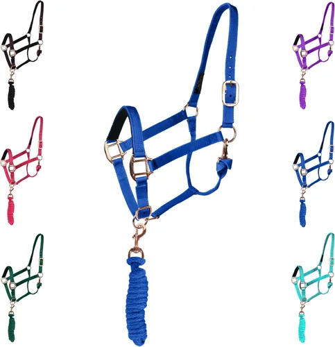 Miniatura 8 de Majestic Ally Cabestro con cuerda de plomo para caballos, barbilla ajustable y corona, pestillo de garganta enrollado con broche reemplazable, banda