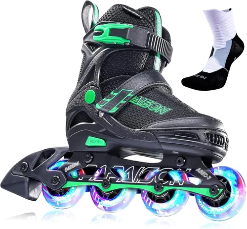 PAPAISON Patines en línea ajustables para niños y adultos con ruedas completamente iluminadas, patines de ruedas para exteriores para niñas y niños,
