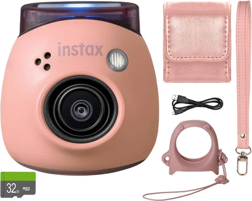 FUJIFILM INSTAX PAL Fuji - Cámara digital rosa polvo + estuche personalizado y paquete de accesorios para tarjeta de memoria de 32 GB
