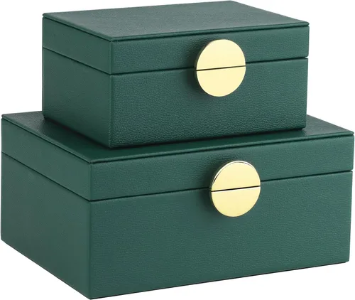 Miniatura 16 de HofferRuffer - Cajas de joyería de piel sintética, juego de 2 piezas de cajas decorativas de almacenamiento con accesorios organizadores y herrajes