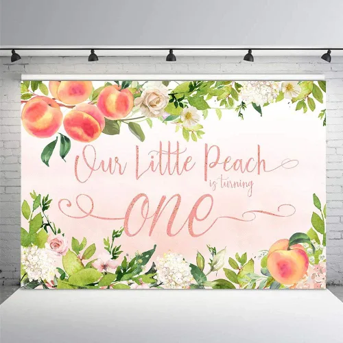 Miniatura 4 de MEHOFOND Sweet Little Peach Girl - Fondo para fotos de fiesta de cumpleaños, color rosa, floral, vegetación, feliz primer cumpleaños, fondos