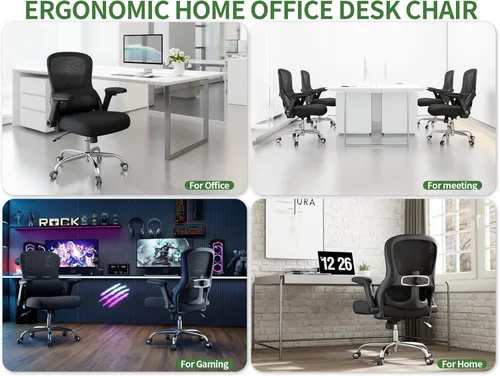 Miniatura 7 de Silla de oficina Silla de escritorio ergonómica cómoda: Silla de computadora de malla de 400 libras, sillas ergonómicas para juegos con ruedas, Negro