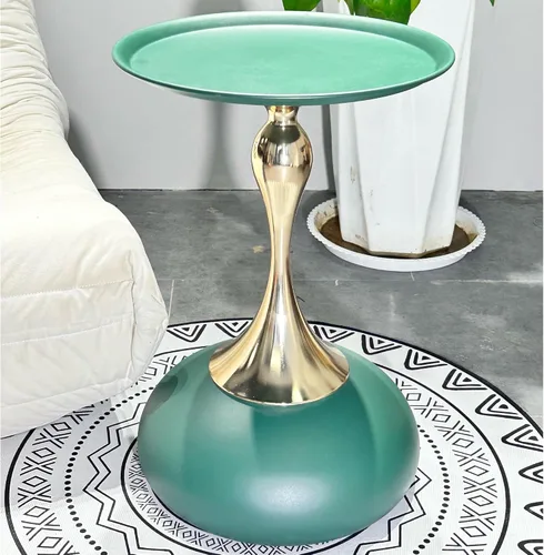 Miniatura 14 de Mesita de noche pequeña, mesa auxiliar redonda de pedestal, mesa auxiliar Art Deco, mesa auxiliar moderna, mesa auxiliar para sala de estar, Dorado