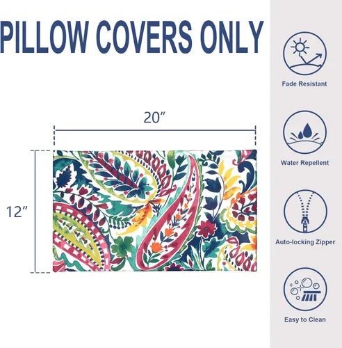 Miniatura 775 de Juego de 2 almohadas para exteriores de 16 x 16 pulgadas, repelentes al agua con interiores, para muebles de patio, hogar, jardín, geometría bohemia