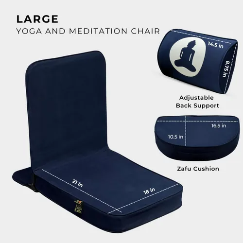 Miniatura 7 de Friends Of Meditation Silla de Buda plegable 4 en 1, asiento de yoga ergonómico con zafu de media luna, soporte lumbar desmontable y funda de Azul
