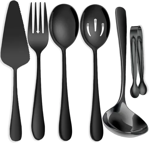 Miniatura 12 de 10 utensilios de acero inoxidable para servir, grandes cucharas ranuradas, tenedores de servir, pinzas para servir, pinzas para azúcar, juego