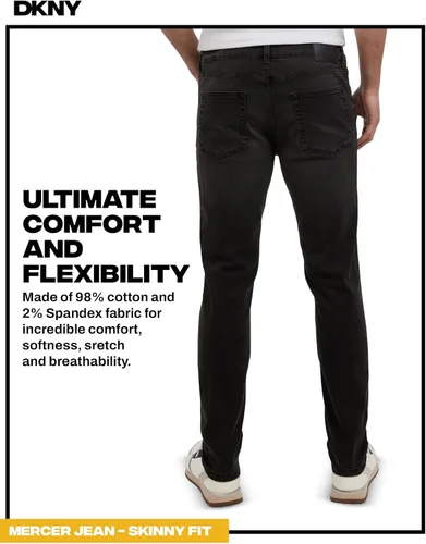 Miniatura 4 de DKNY Jeans ajustados para hombre Jeans ajustados clásicos de 5 bolsillos para hombre Mezclilla elástica para hombre