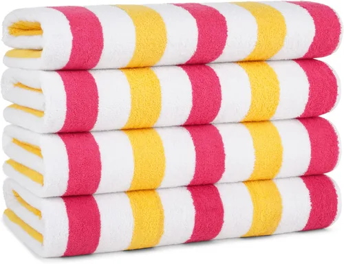 Arkwright Cabo Cabana Stripe - Paquete de 4 toallas de algodón de rizo de algodón grandes y suaves de secado rápido para piscina, natación y