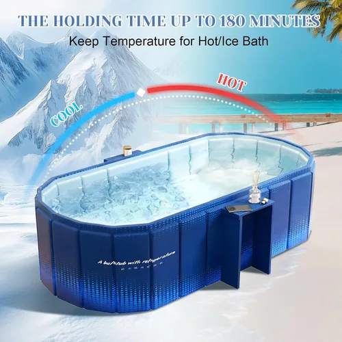 Miniatura 7 de jessie Bañera portátil de 47 pulgadas, bañera de hielo plegable para adultos, baño caliente para remojar en frío, bañera independiente